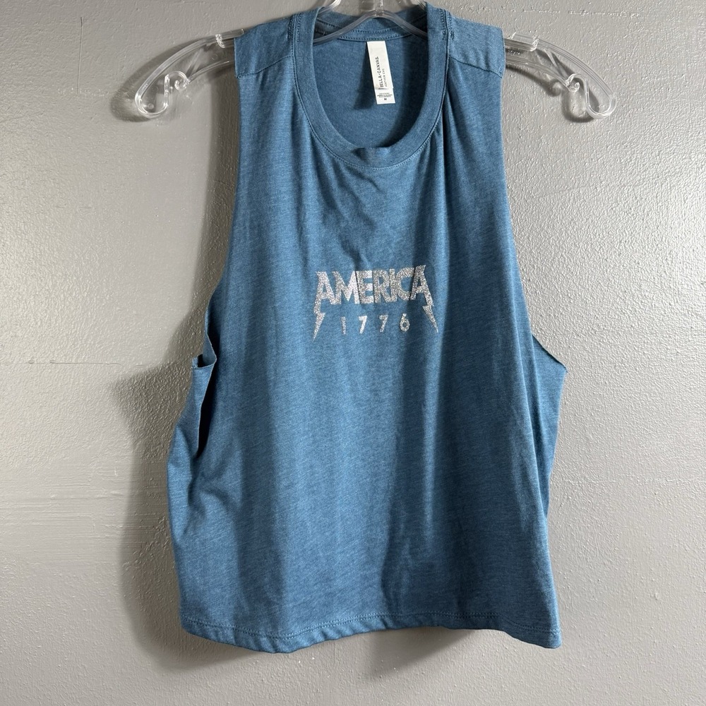 Bella + Canvas "America 1776" Cropped Graphic Muscle Tank Top - Size Medium